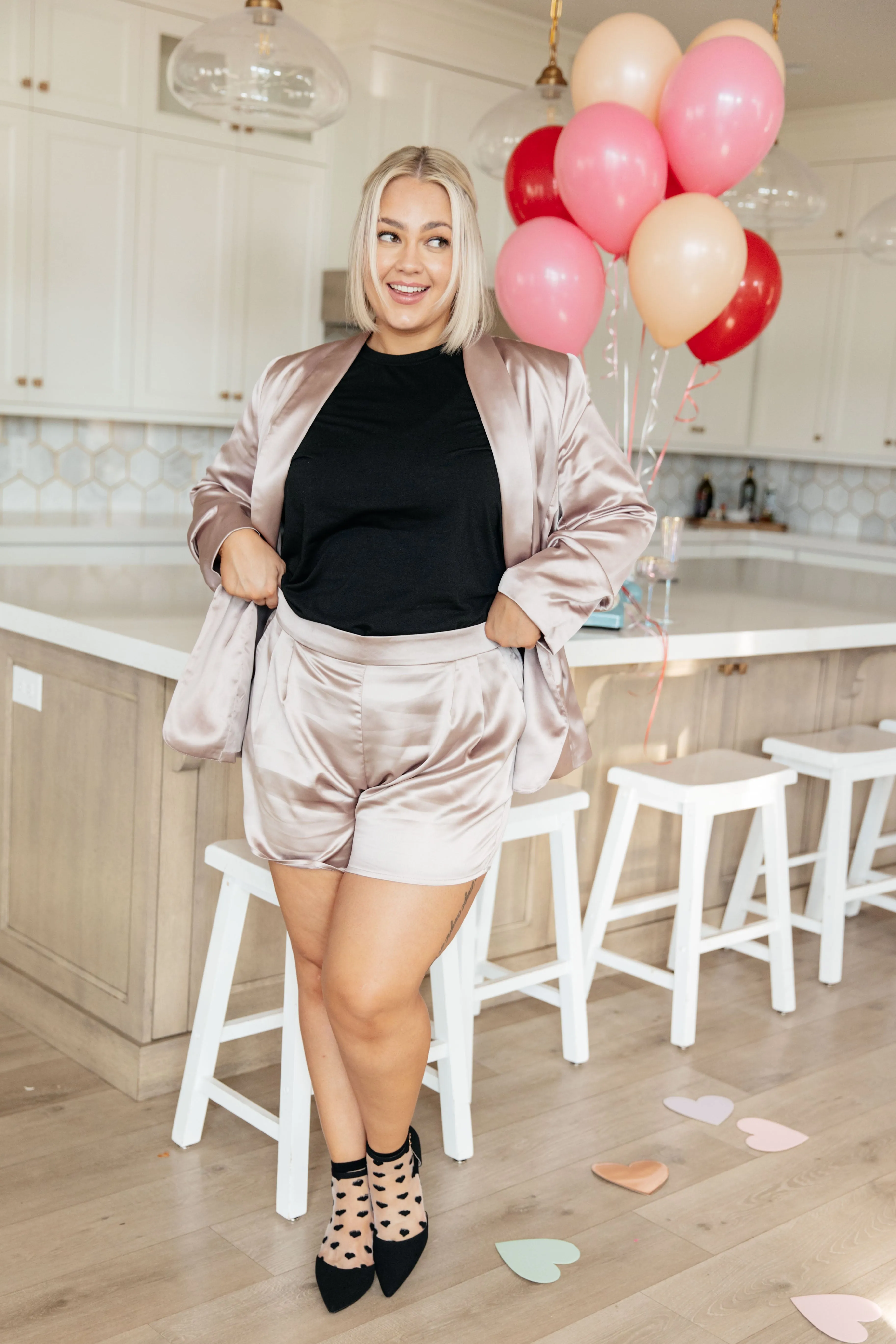 Champagne and Roses Satin Blazer - EE Some