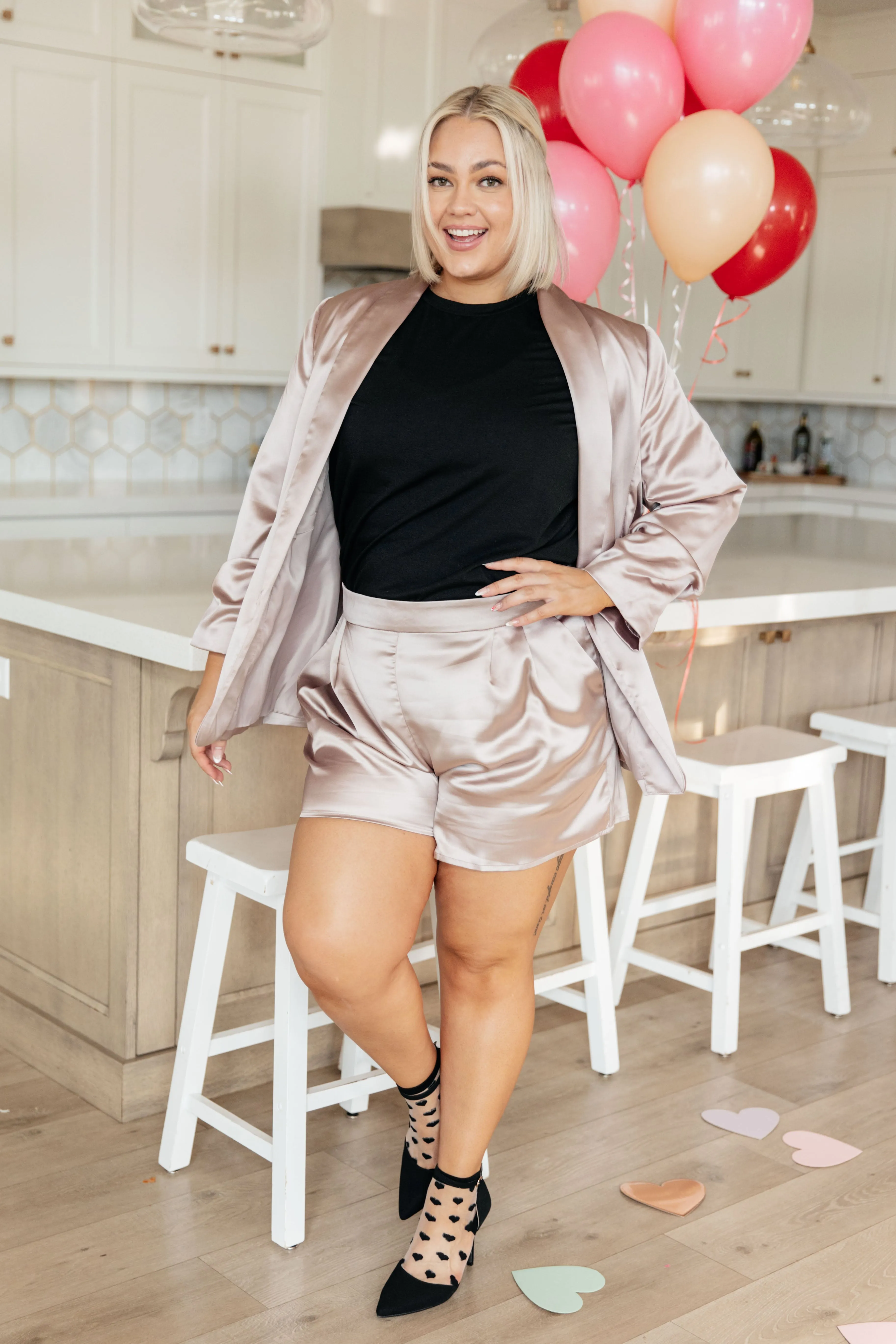 Champagne and Roses Satin Blazer - EE Some