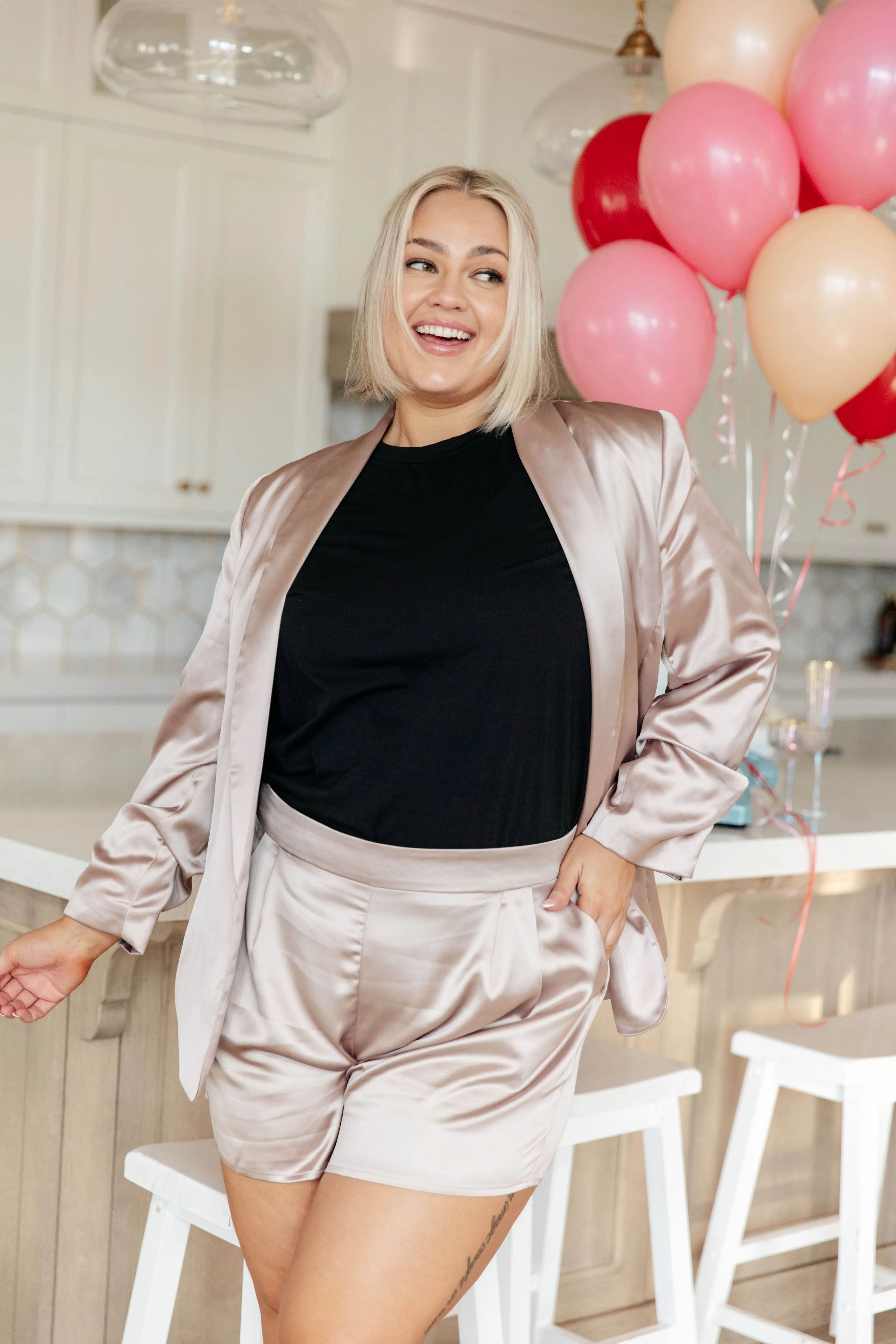 Champagne and Roses Satin Blazer - EE Some