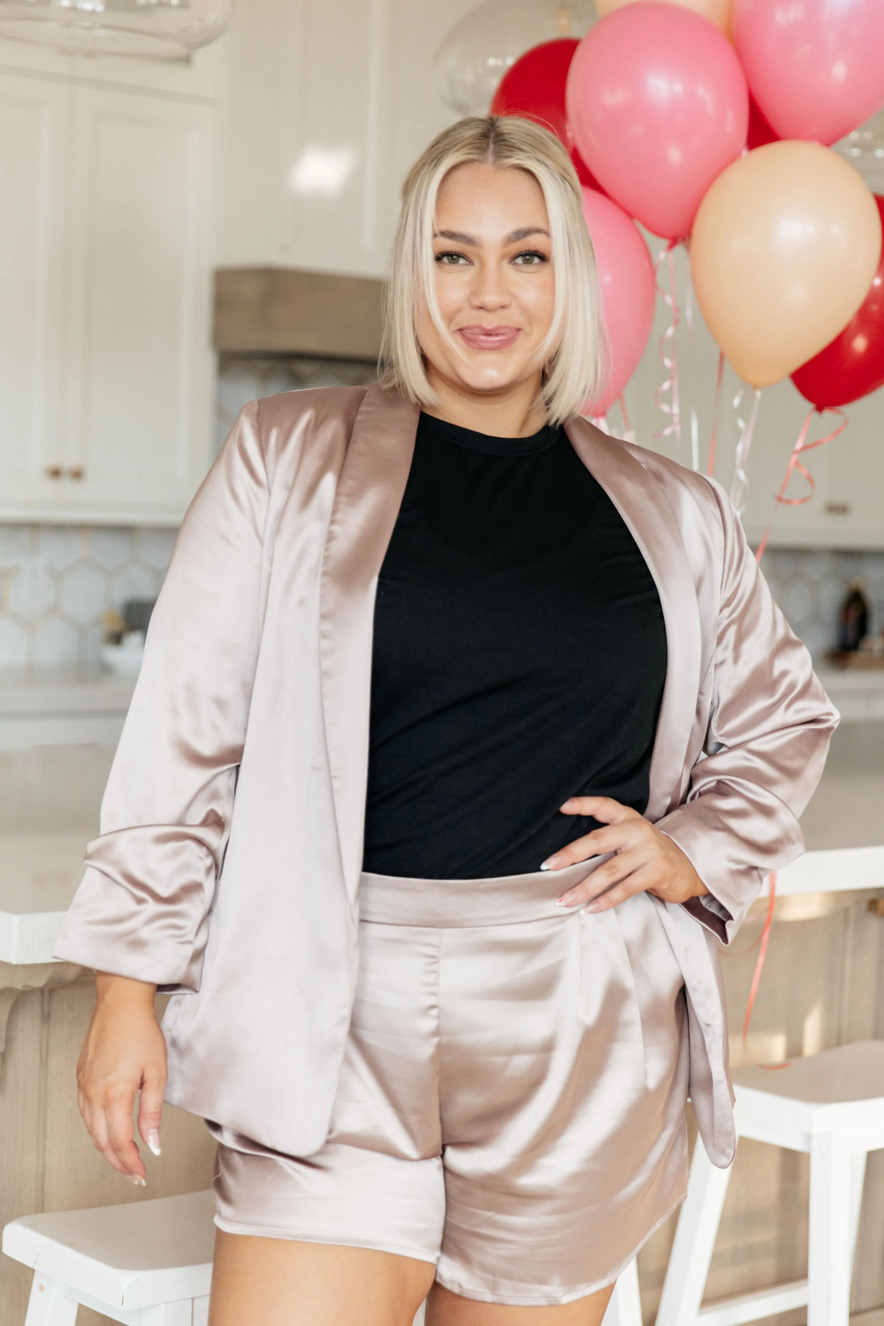 Champagne and Roses Satin Blazer - EE Some