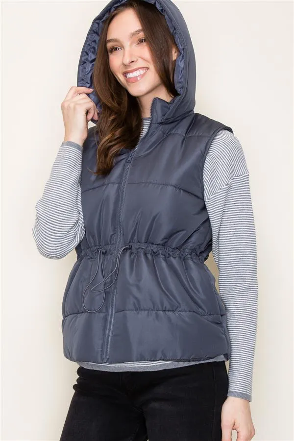 Charcoal Cinch Waist Hooded Vest