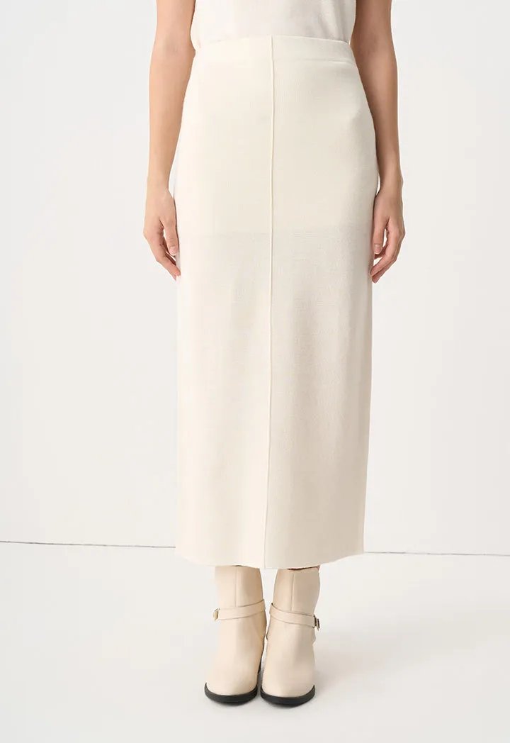 Choice Knitted Straight Pin Tuck Skirt Cream