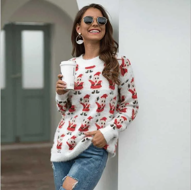 Christmas Santa Claus Women Sweater - White