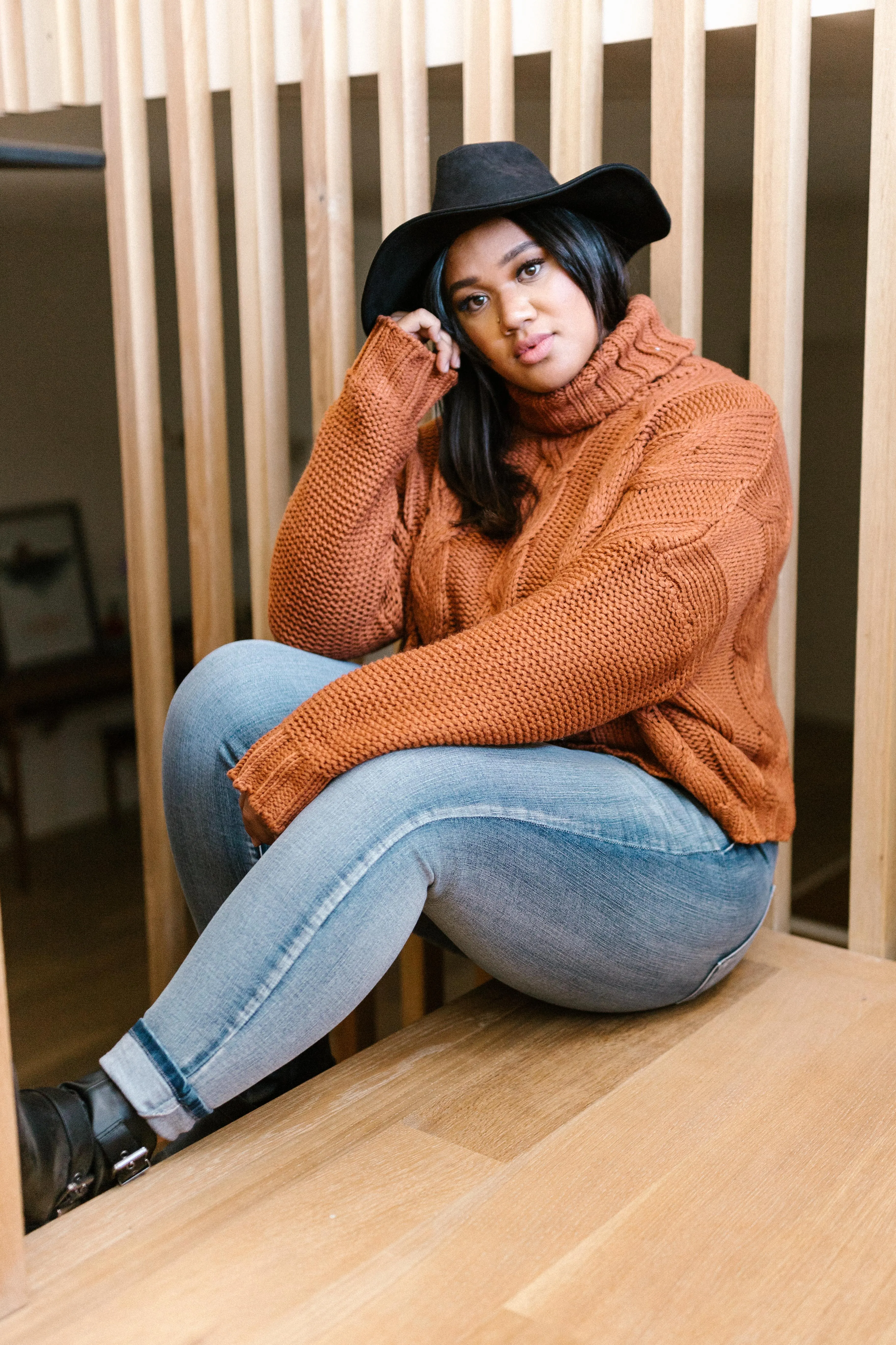 Classic Cable Knit Sweater in Ginger Spice