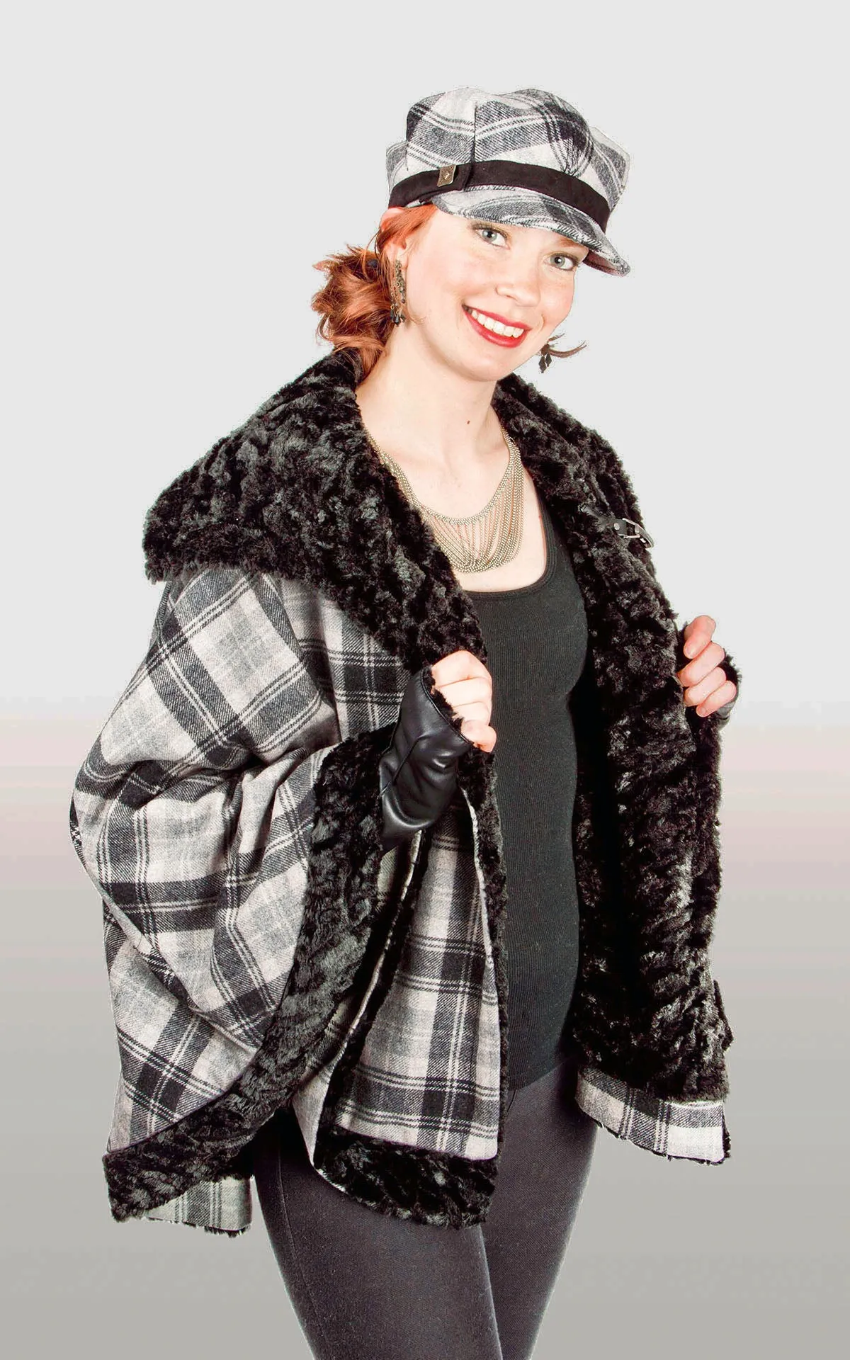 Classic Cape, Reversible - Wool Plaid with Cuddly Faux Fur (Daybreak Only!)