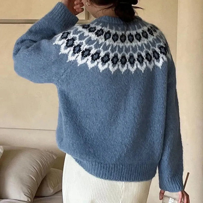 Crew Neck Fair Isle Knit Sweater