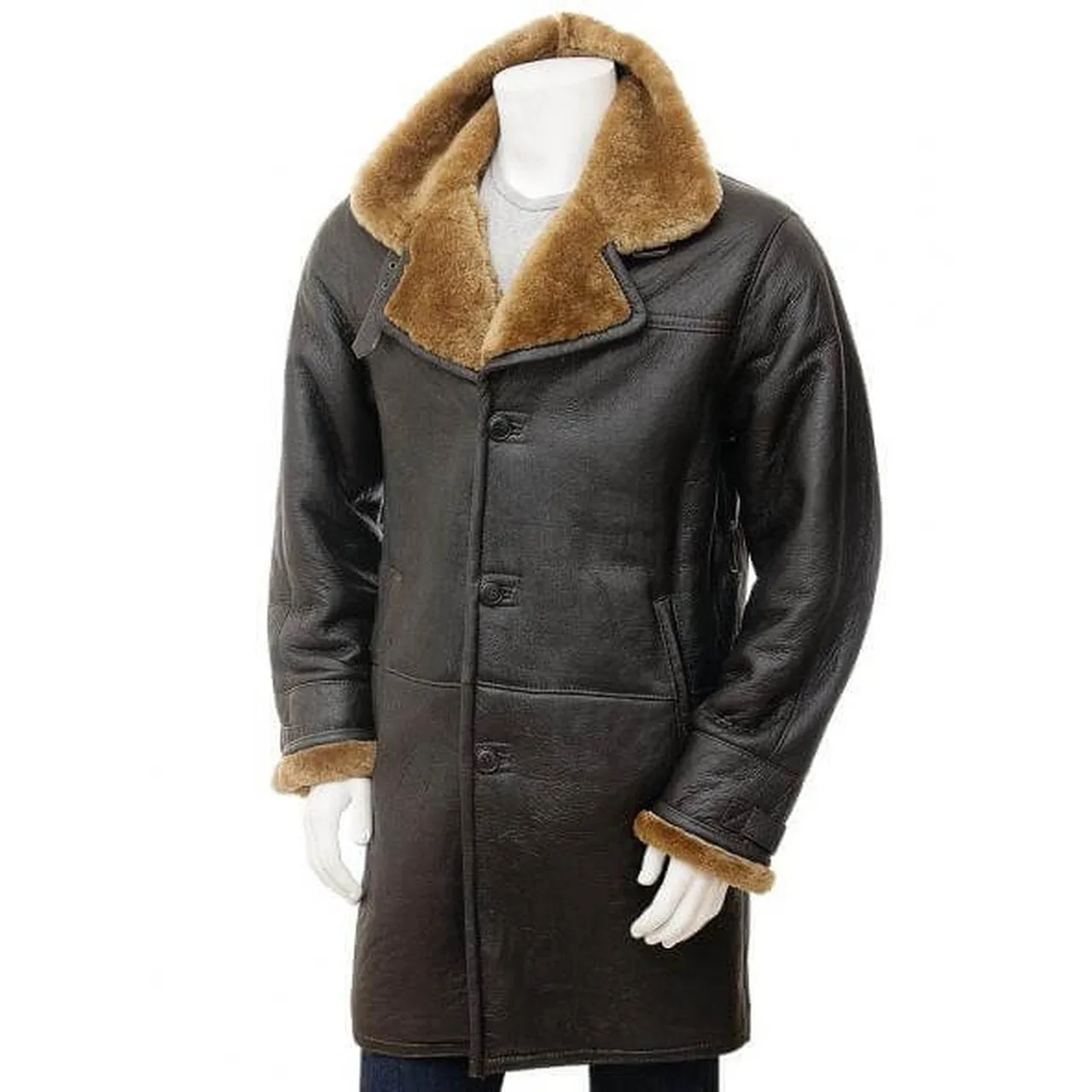 Dark Brown Shearling Leather Coat Men