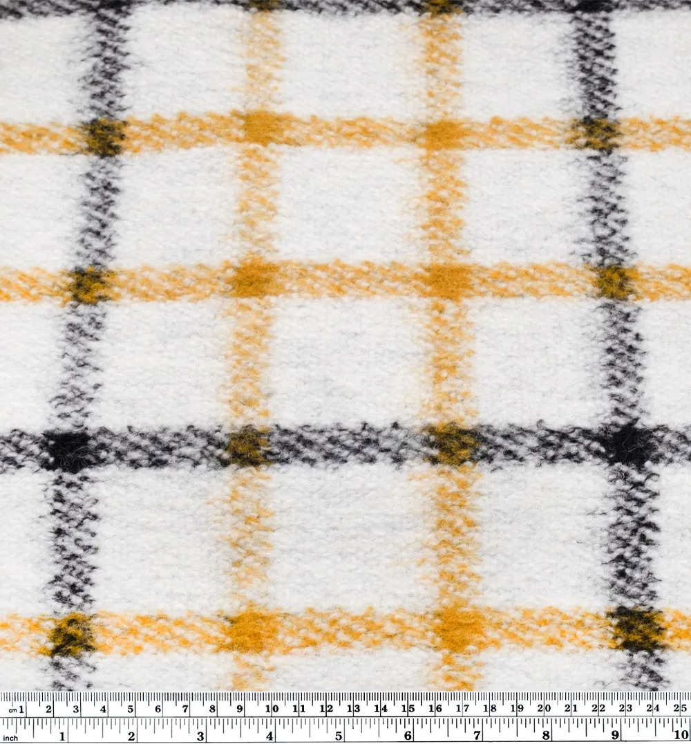 Deadstock Windowpane Wool Poly Bouclé Knit - Light Heather Grey/Ochre