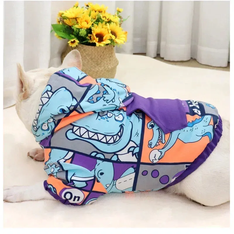 Dinosaur-Themed Small Dog Clothes - Hooded Puppy Outfits for Pugs, Corgis, and Teddies - Thickening Clothing for Fat Dogs and French Bulldogs