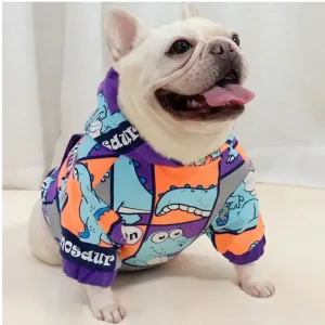 Dinosaur-Themed Small Dog Clothes - Hooded Puppy Outfits for Pugs, Corgis, and Teddies - Thickening Clothing for Fat Dogs and French Bulldogs