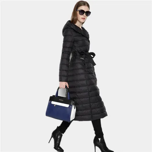 Fashion 2017 New Design Winter Ladies Duck Down Jackets Women Polka Parkas High Collar Long Winter Warm Casual Coat  Down-jacket