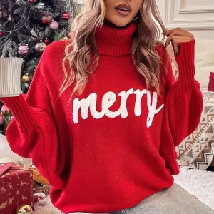 Festive "Merry" Turtleneck Sweater