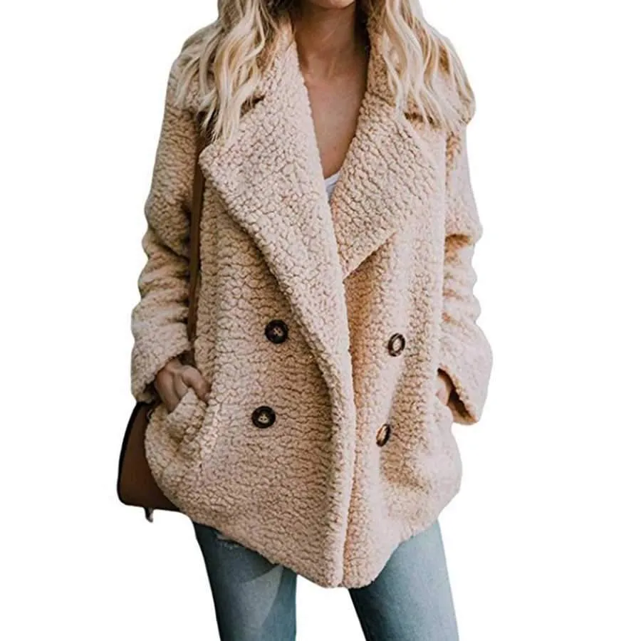 Fluffy Faux Fur Lapel Collar Womens Winter Coats