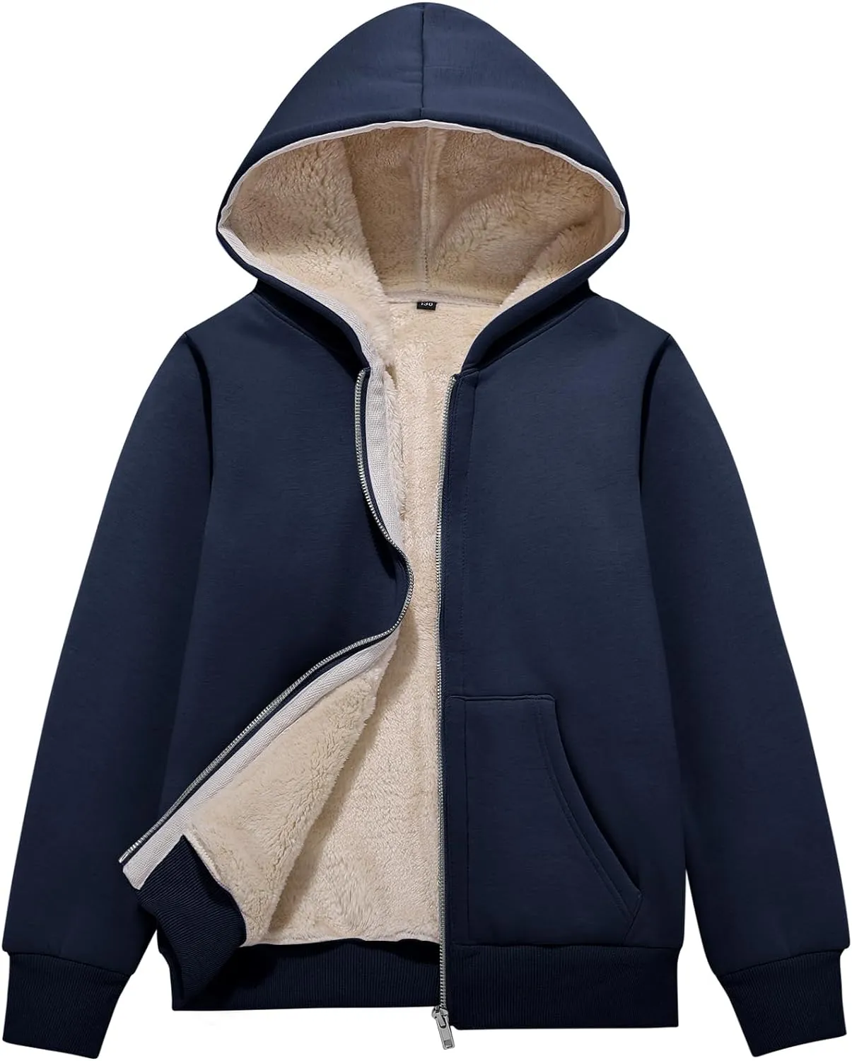 Flygo Unisex Boys Girls Fleece Jacket Hoodie Sherpa Lined Zip Up Hooded Sweatshirt Kids Winter Jackets