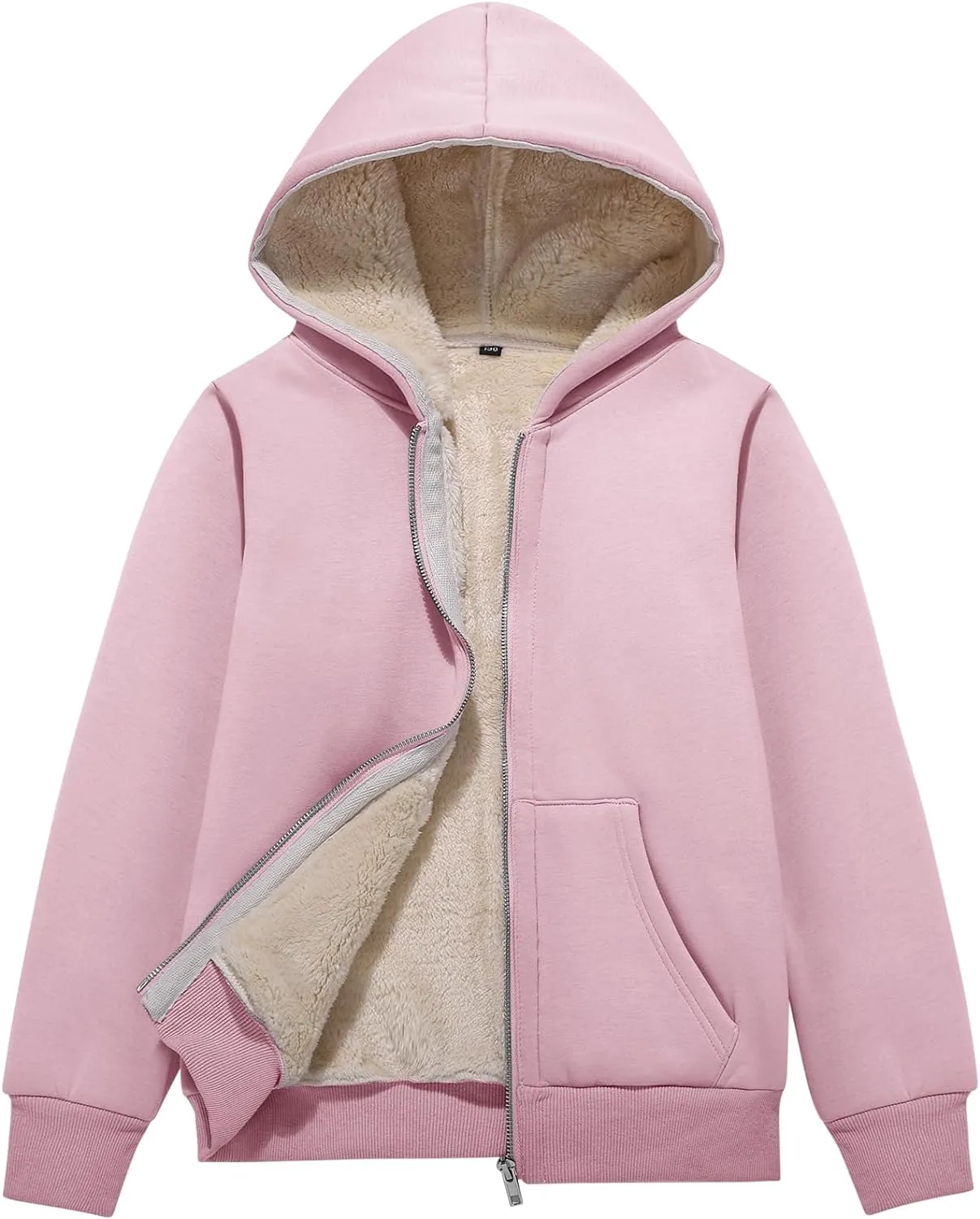 Flygo Unisex Boys Girls Fleece Jacket Hoodie Sherpa Lined Zip Up Hooded Sweatshirt Kids Winter Jackets