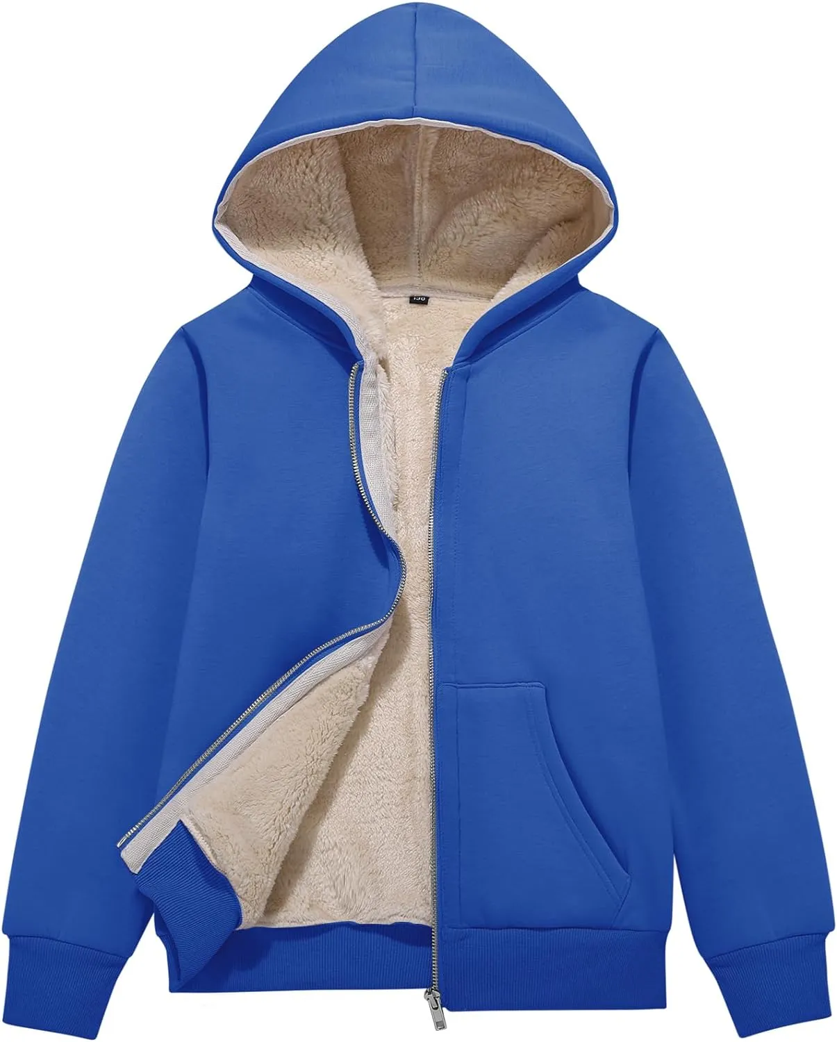 Flygo Unisex Boys Girls Fleece Jacket Hoodie Sherpa Lined Zip Up Hooded Sweatshirt Kids Winter Jackets