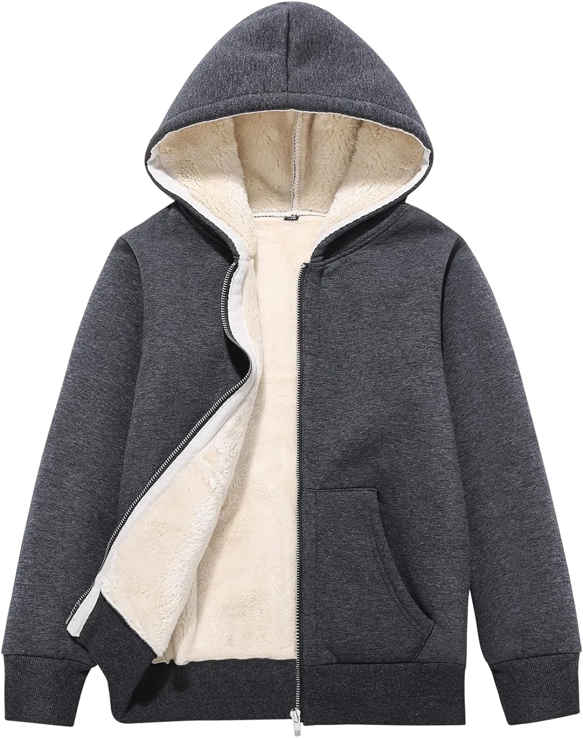 Flygo Unisex Boys Girls Fleece Jacket Hoodie Sherpa Lined Zip Up Hooded Sweatshirt Kids Winter Jackets