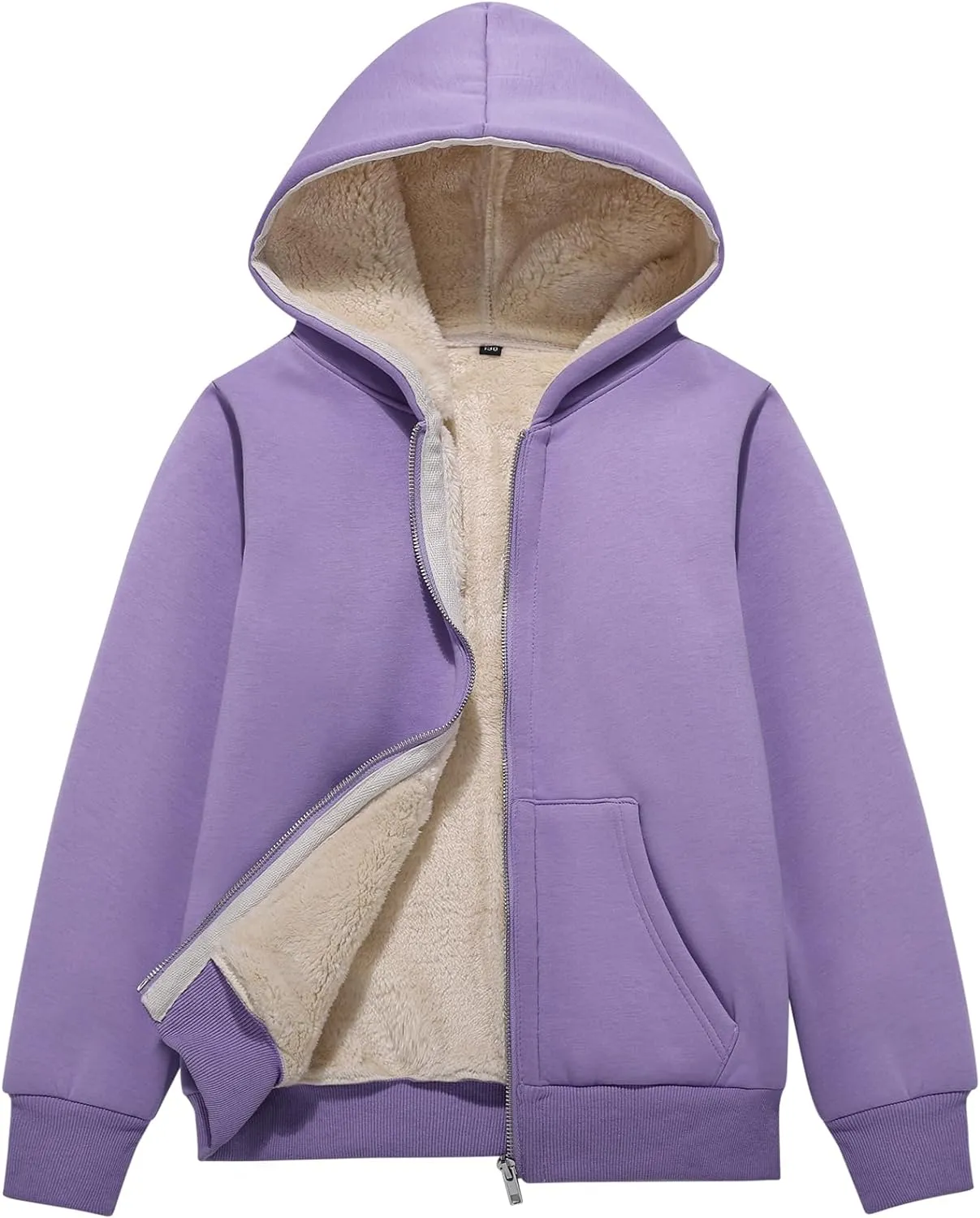 Flygo Unisex Boys Girls Fleece Jacket Hoodie Sherpa Lined Zip Up Hooded Sweatshirt Kids Winter Jackets