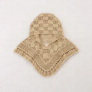 Hand Crochet Merino Wool Lattice Hooded Capelet - Alabaster