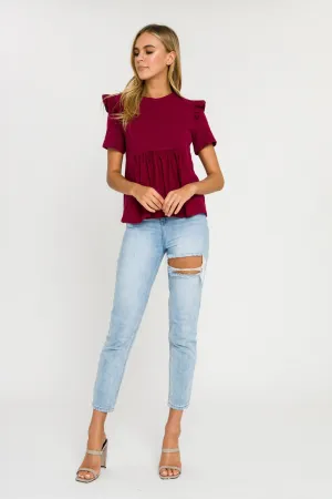 Knit Poplin Mixed Ruffle Top