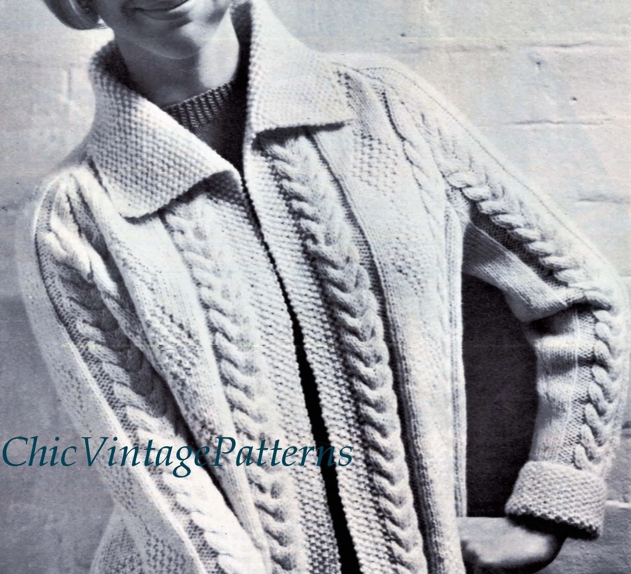 Ladies Aran Cardigan Knitting Pattern, Instant Download