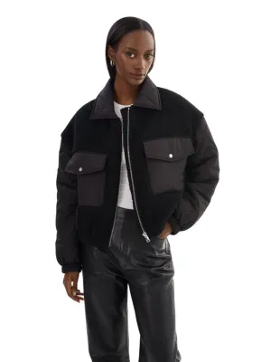 Lamarque Peyton Mixed Media Bomber Jacket - Black