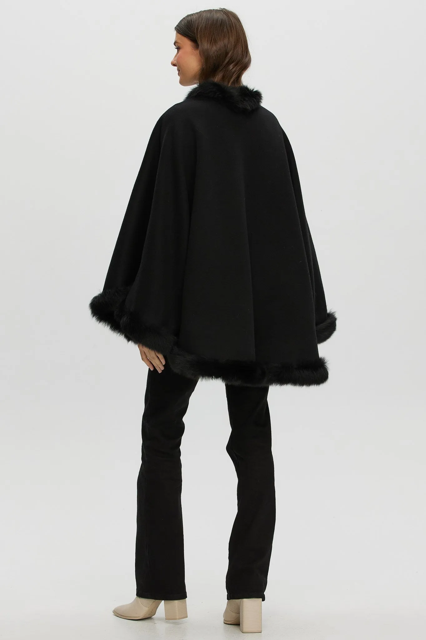 Loro Piana Cashmere & Wool Cape with Merinillo Shearling Lamb Trim