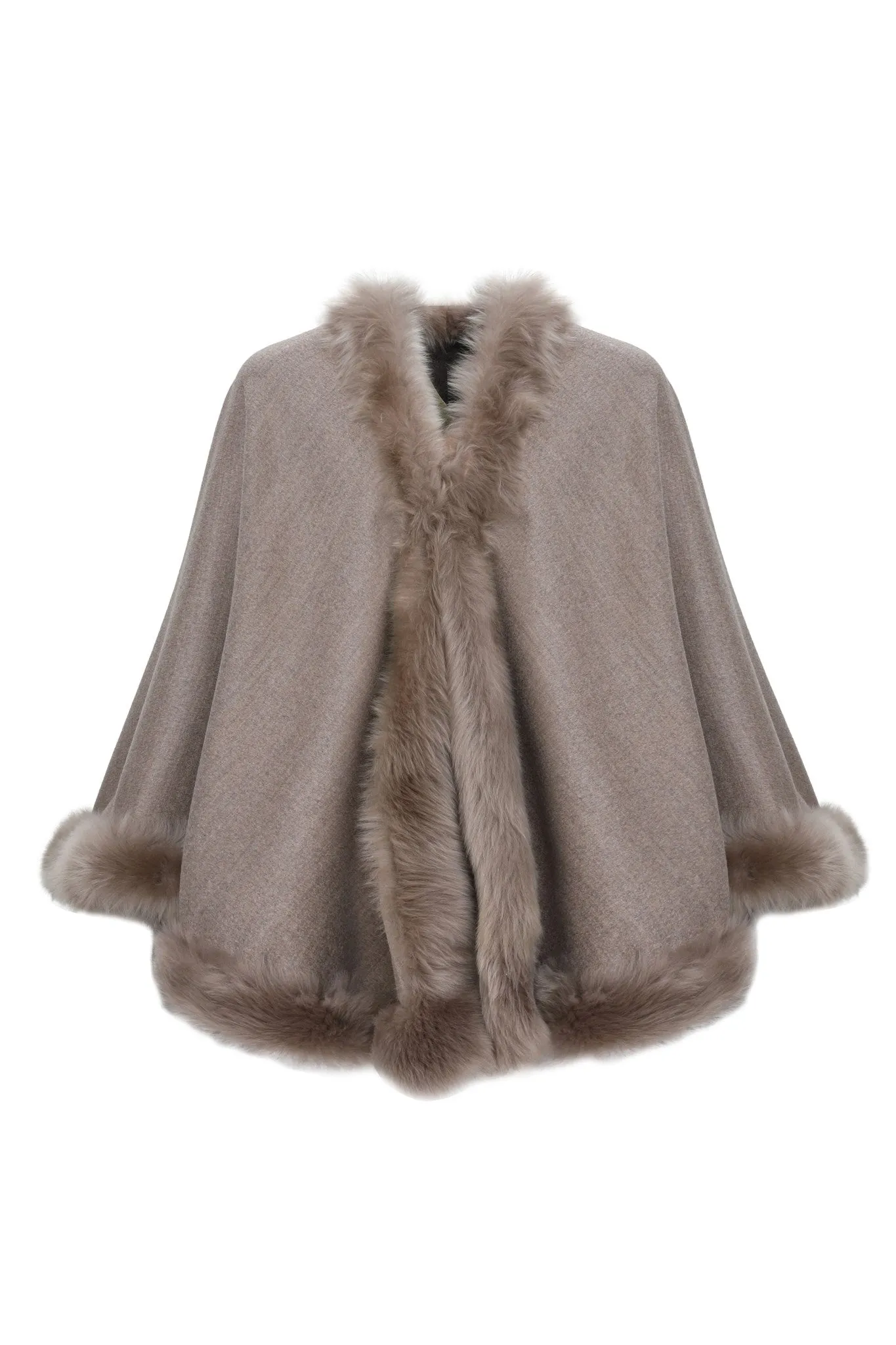 Loro Piana Cashmere & Wool Cape with Merinillo Shearling Lamb Trim