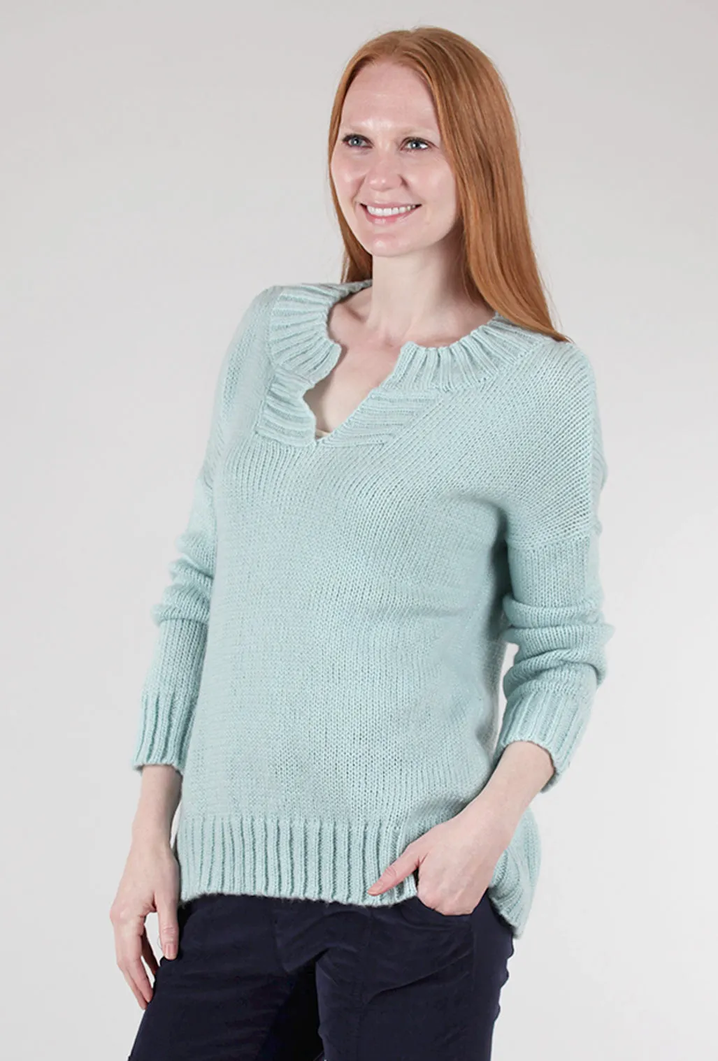 Mara Split-Neck Crew, Mint