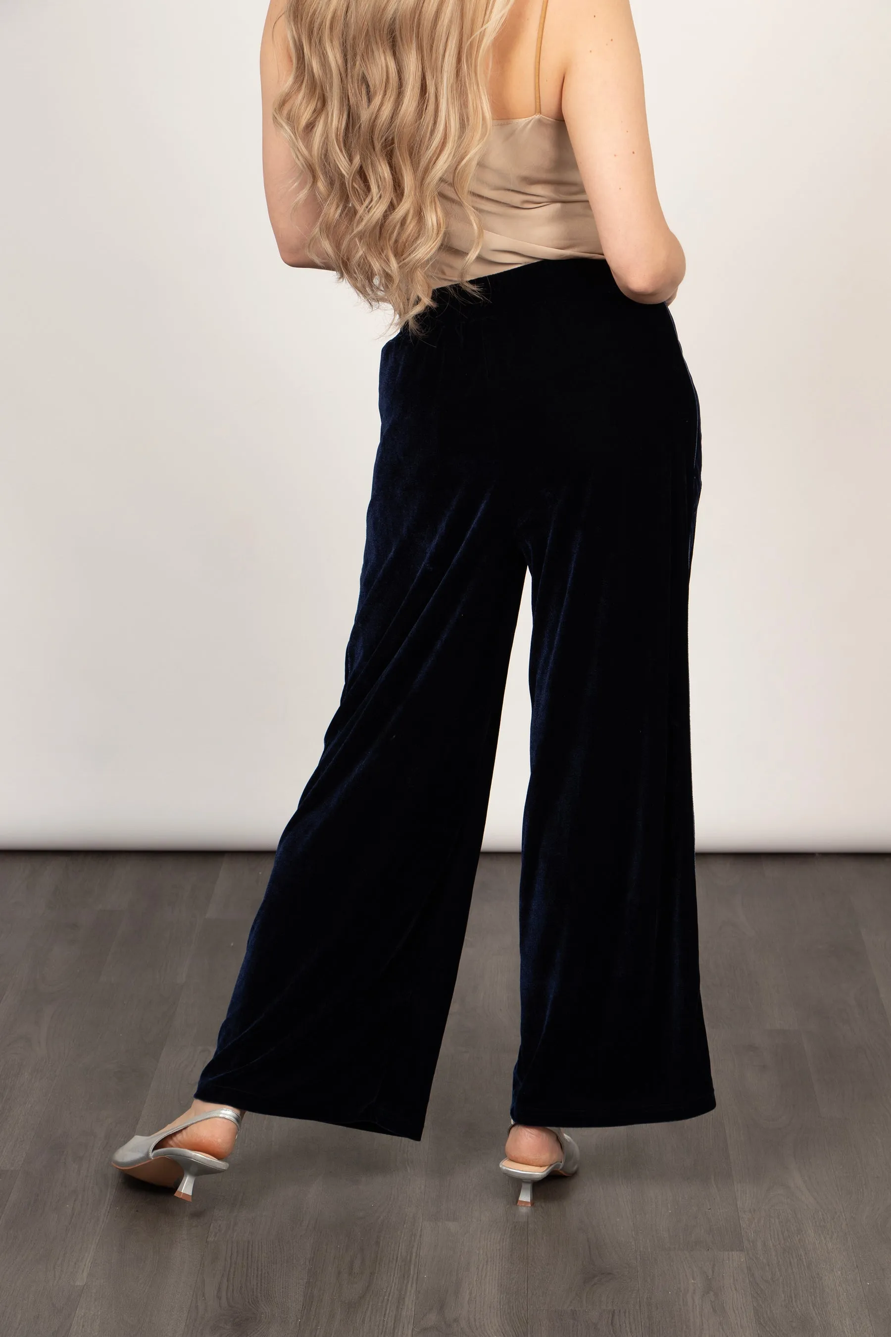 Max Wide Leg Trousers in Navy Blue/Blue, Velvet