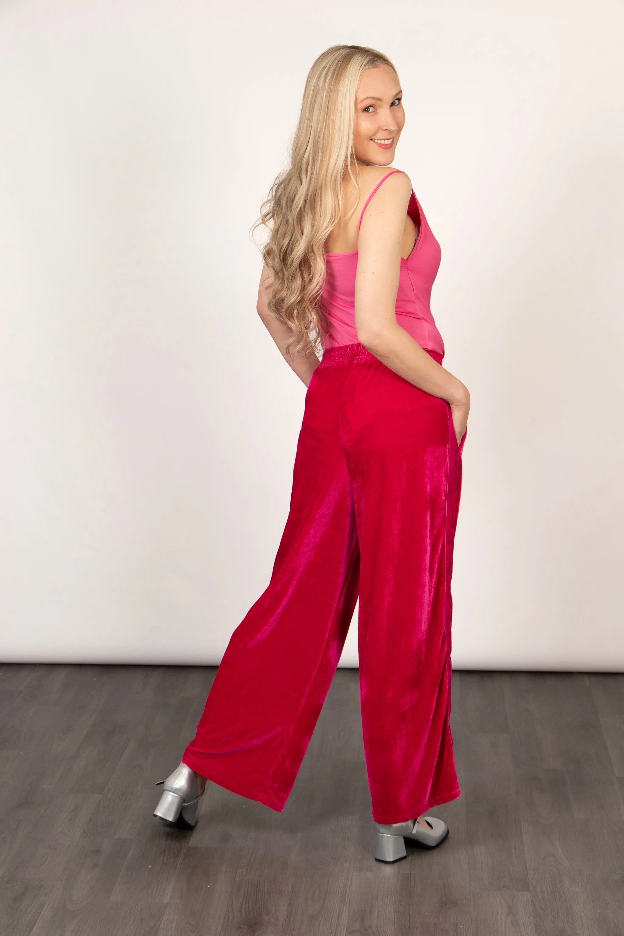 Max Wide Leg Trousers - Pink, Velvet