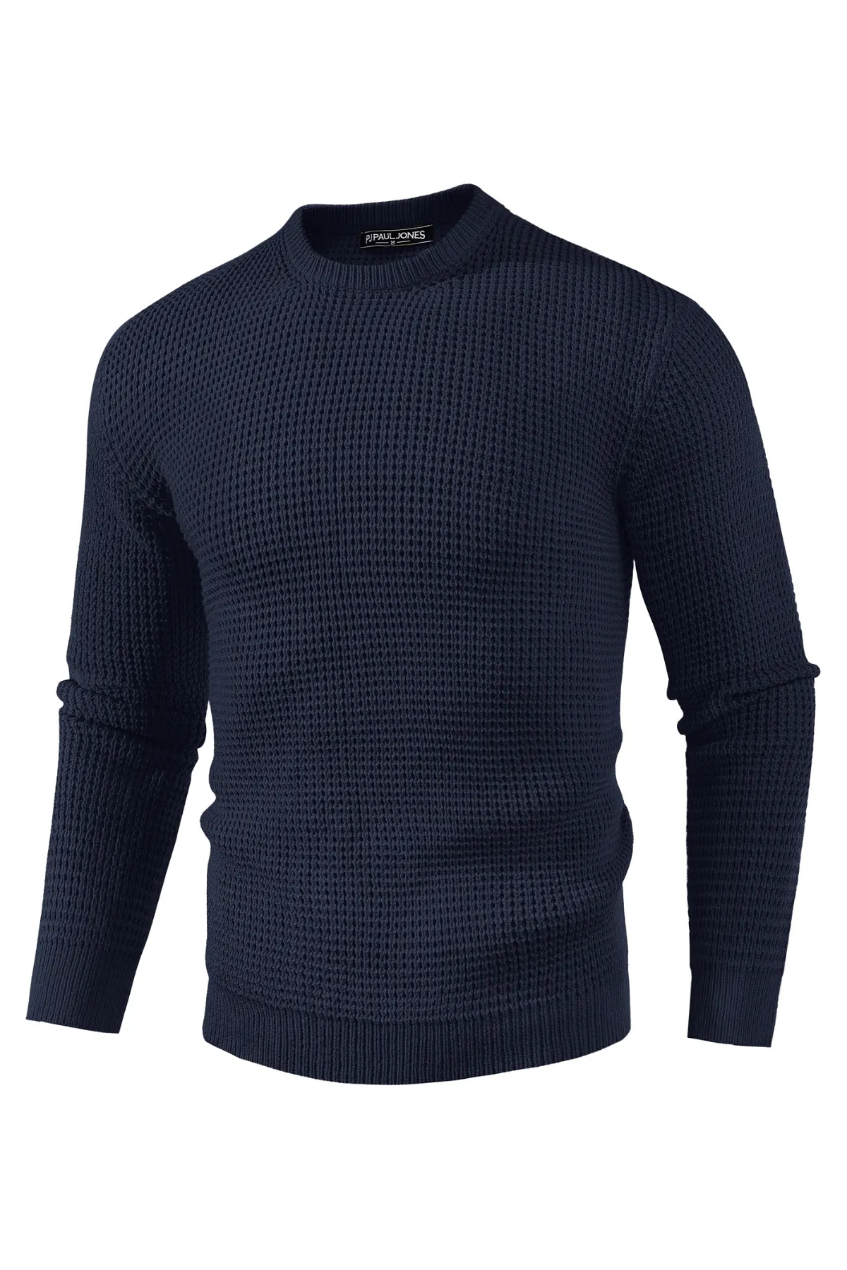 Mens Crewneck Pullover Sweater Waffle Textured Long Sleeve Knitted Sweater