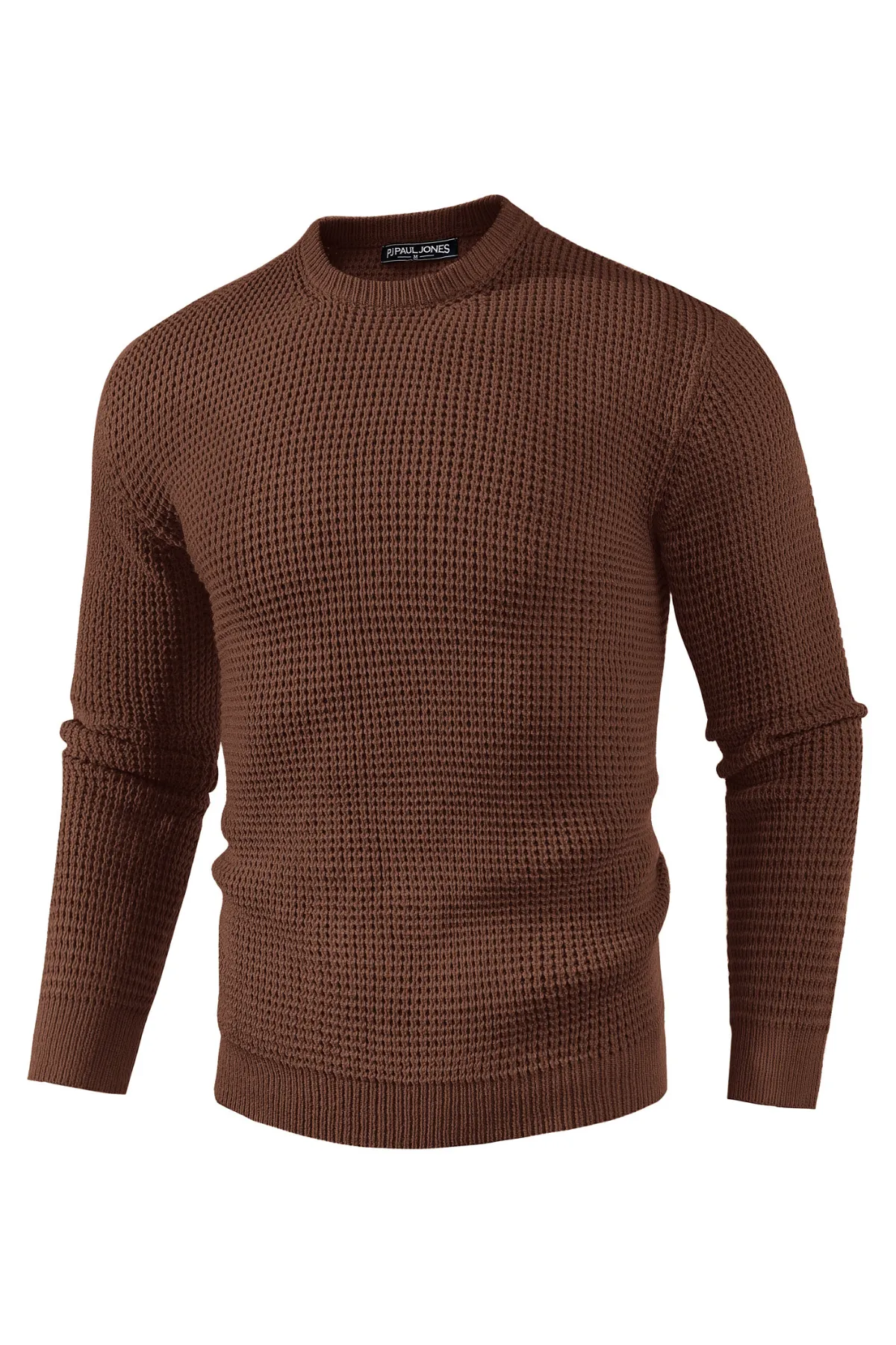 Mens Crewneck Pullover Sweater Waffle Textured Long Sleeve Knitted Sweater