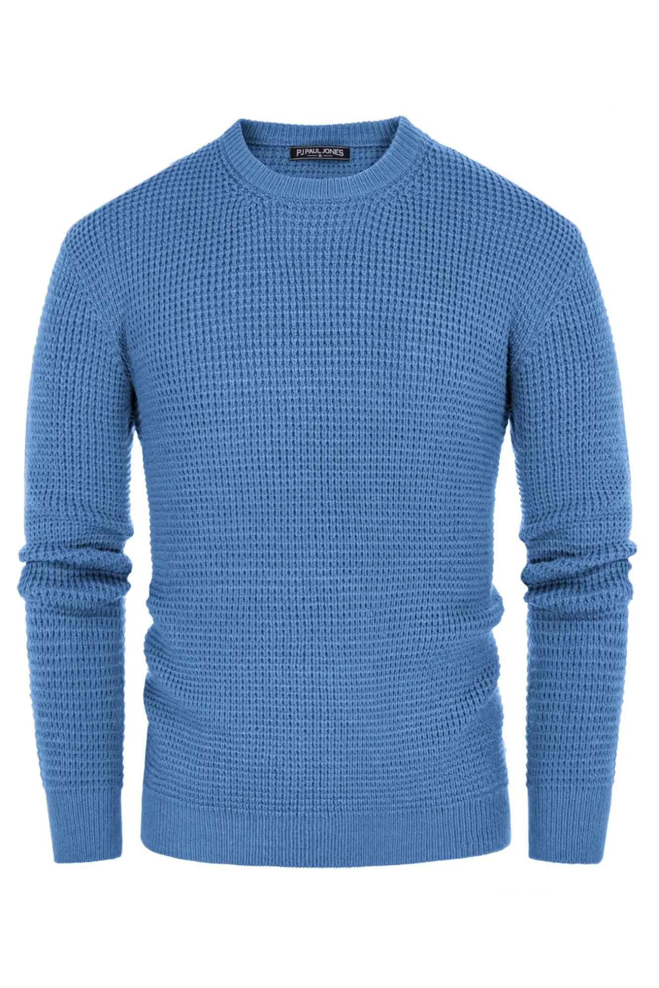 Mens Crewneck Pullover Sweater Waffle Textured Long Sleeve Knitted Sweater