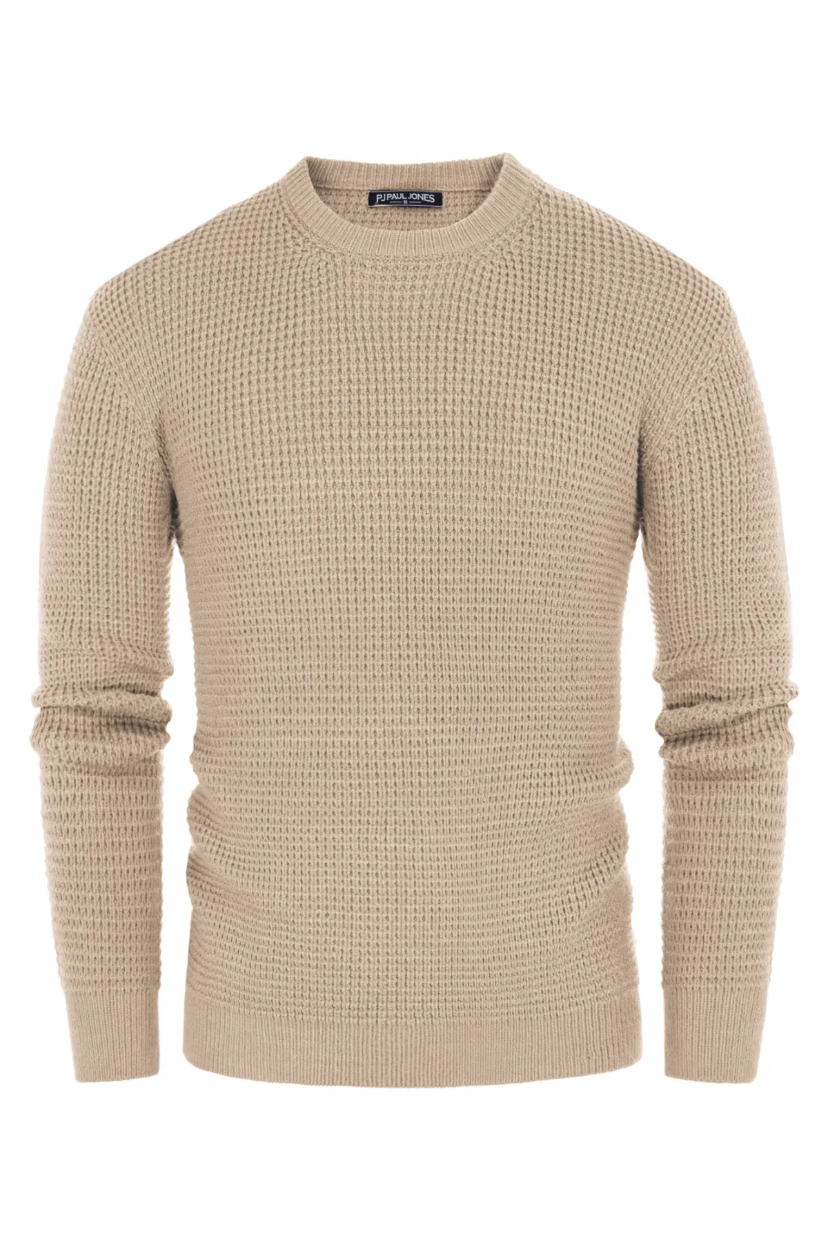 Mens Crewneck Pullover Sweater Waffle Textured Long Sleeve Knitted Sweater