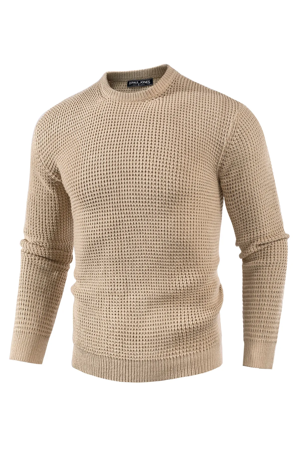 Mens Crewneck Pullover Sweater Waffle Textured Long Sleeve Knitted Sweater