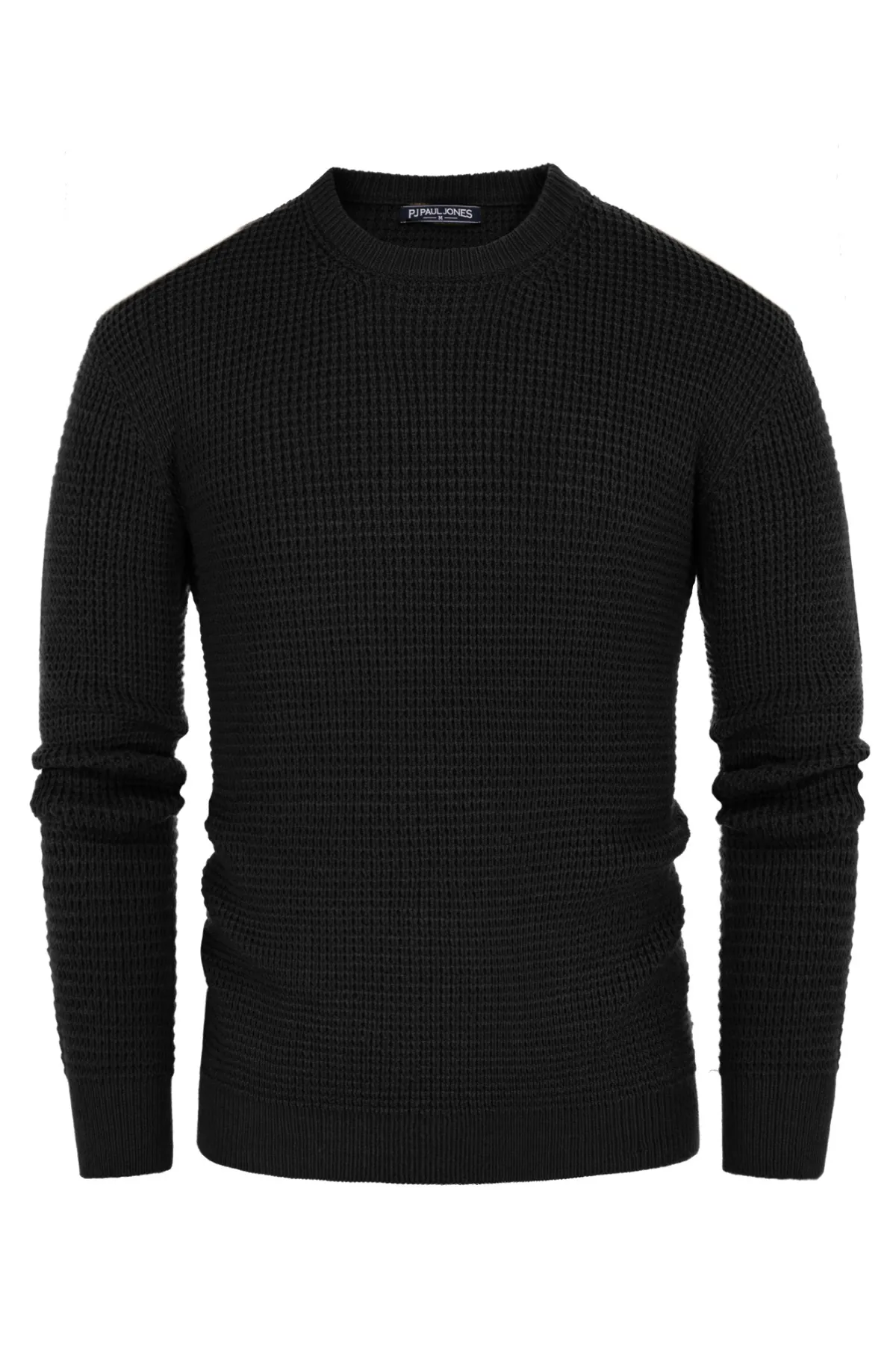 Mens Crewneck Pullover Sweater Waffle Textured Long Sleeve Knitted Sweater