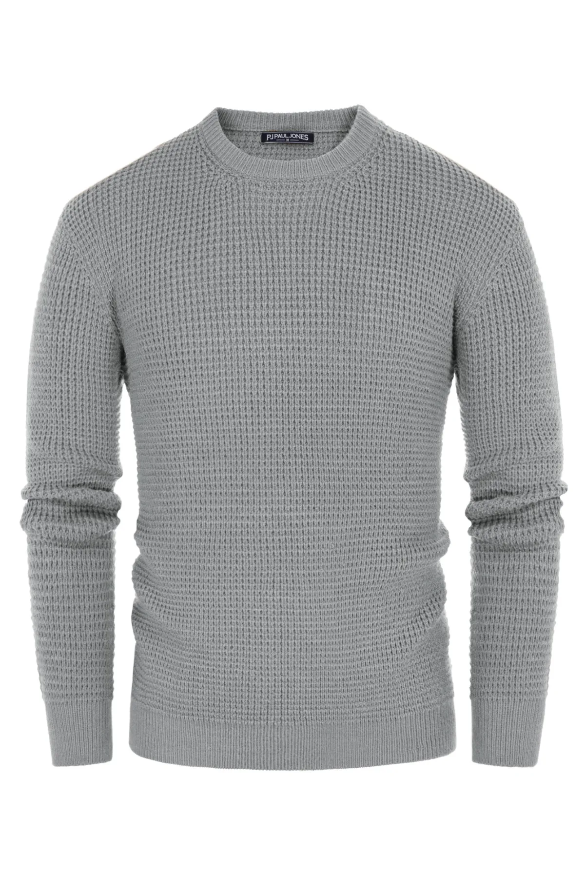 Mens Crewneck Pullover Sweater Waffle Textured Long Sleeve Knitted Sweater