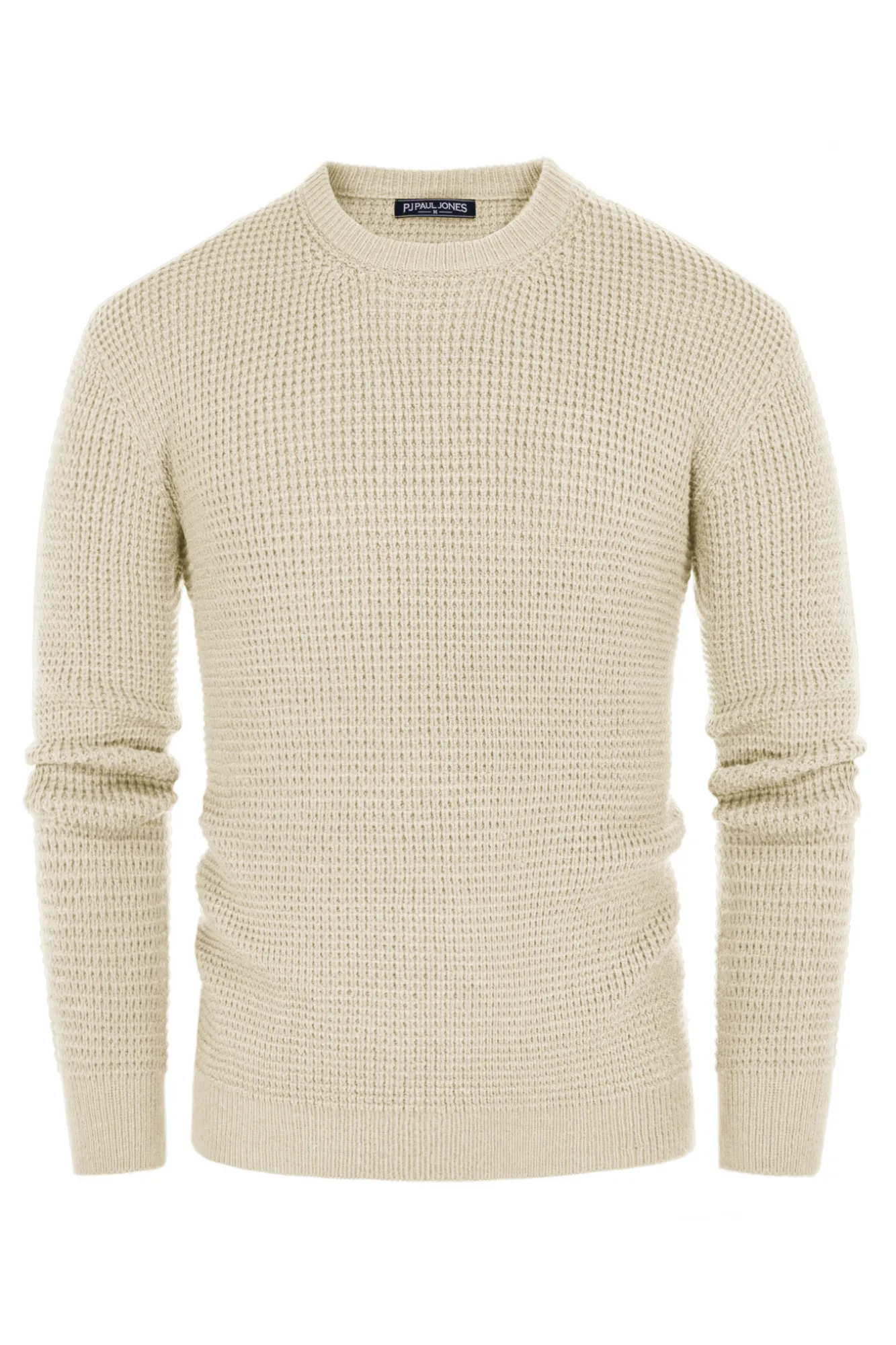 Mens Crewneck Pullover Sweater Waffle Textured Long Sleeve Knitted Sweater