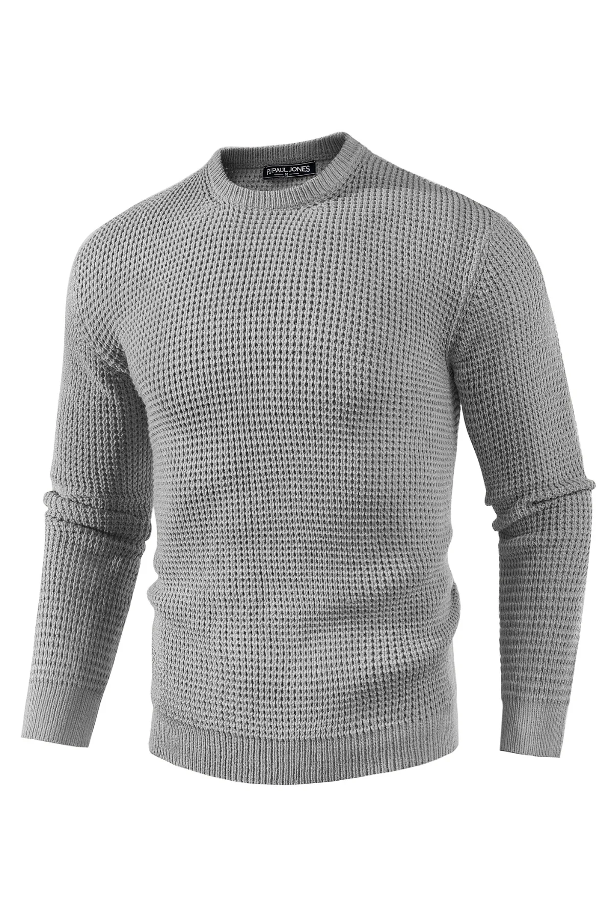 Mens Crewneck Pullover Sweater Waffle Textured Long Sleeve Knitted Sweater