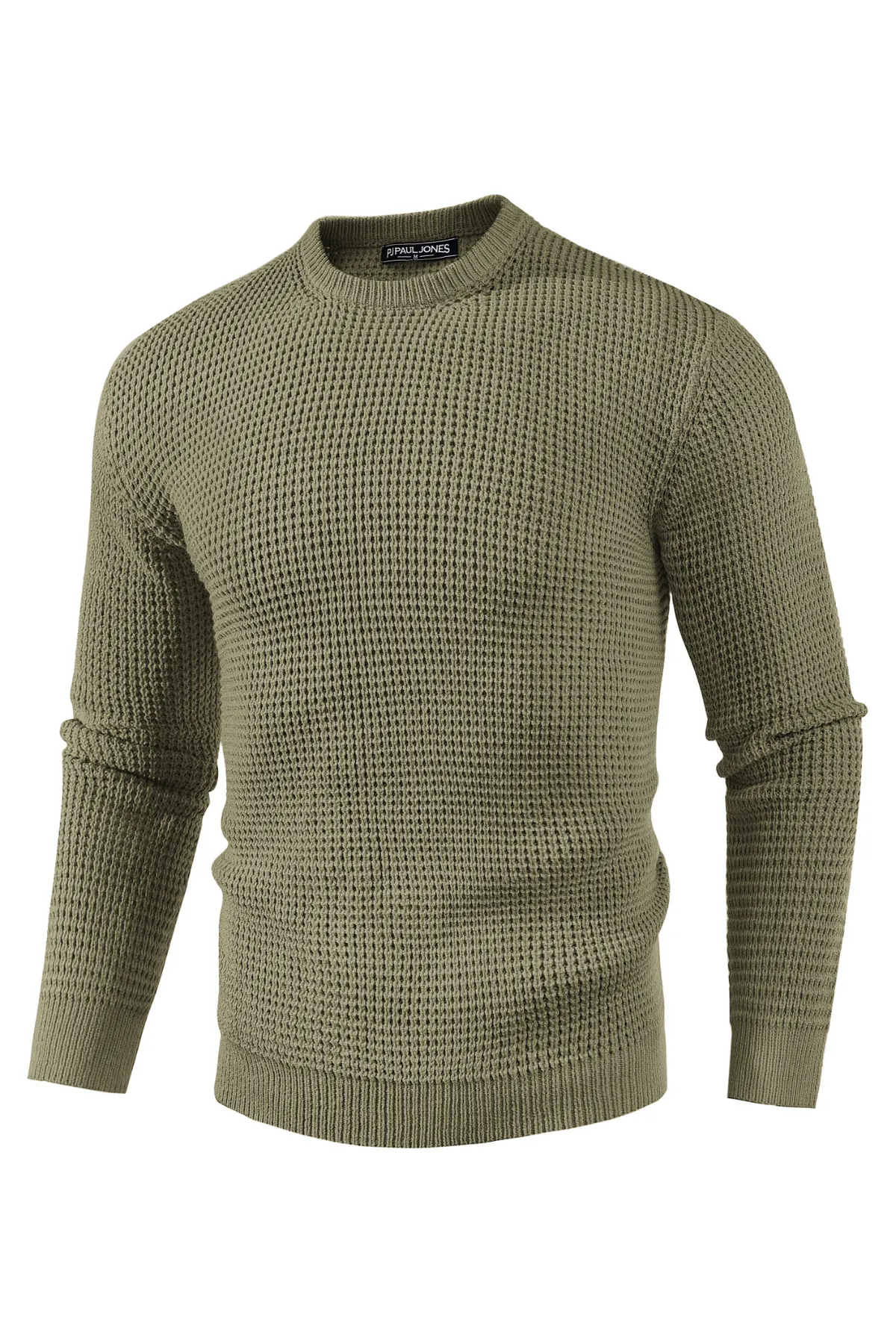 Mens Crewneck Pullover Sweater Waffle Textured Long Sleeve Knitted Sweater