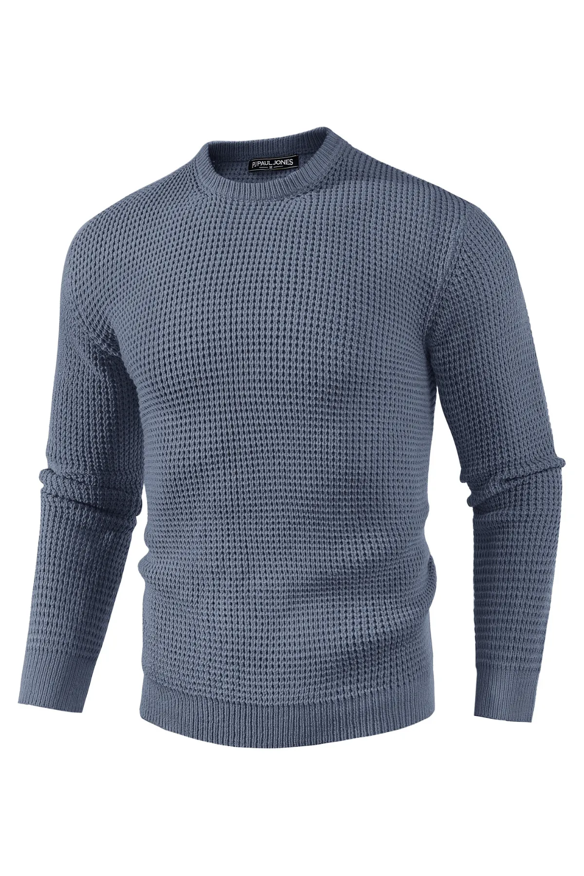 Mens Crewneck Pullover Sweater Waffle Textured Long Sleeve Knitted Sweater