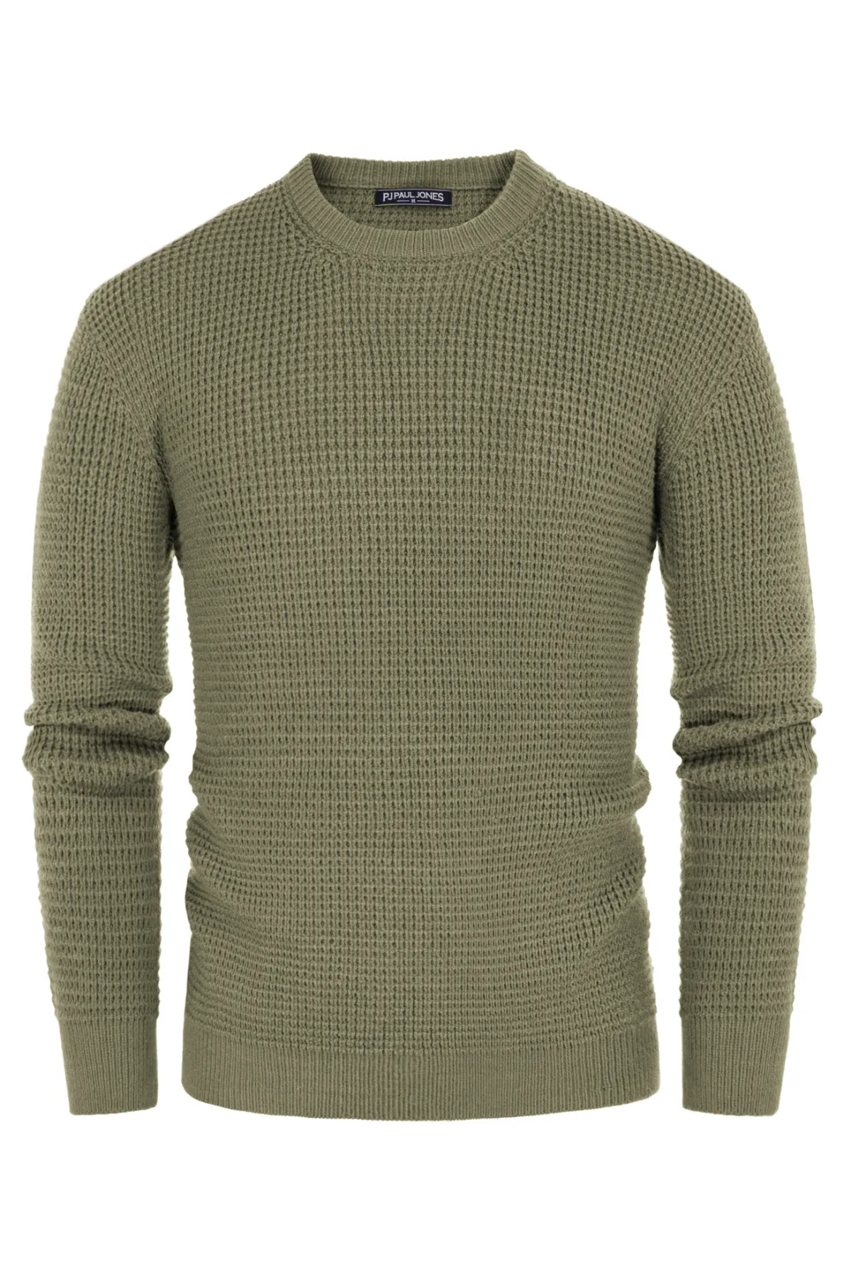 Mens Crewneck Pullover Sweater Waffle Textured Long Sleeve Knitted Sweater