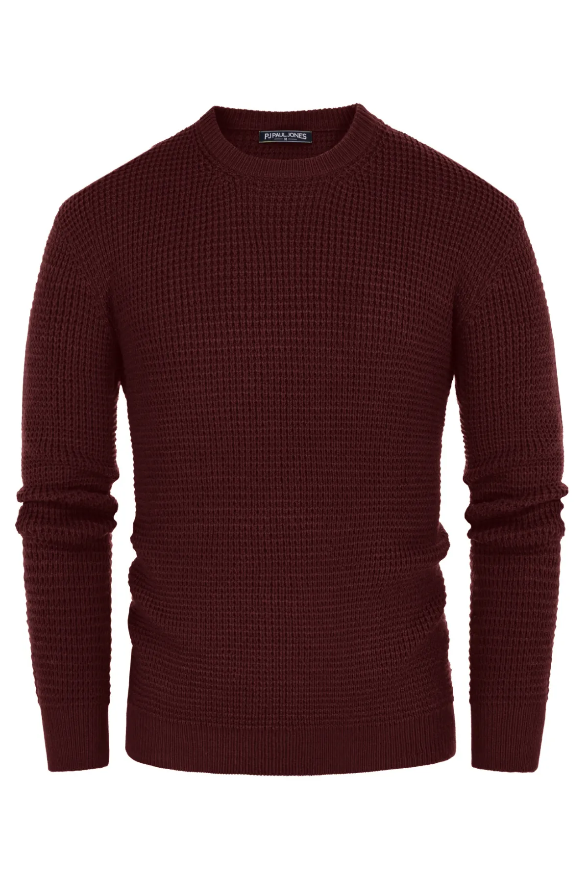 Mens Crewneck Pullover Sweater Waffle Textured Long Sleeve Knitted Sweater