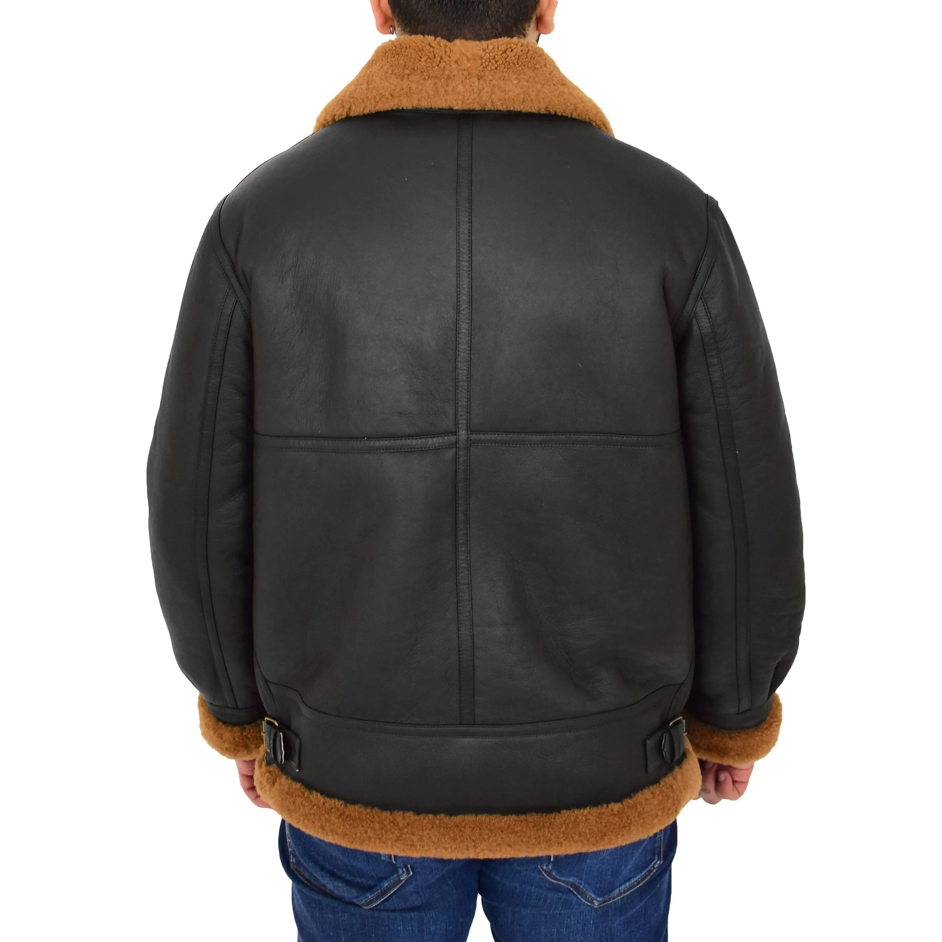 Mens Real Sheepskin Flying Jacket Hooded Brown Ginger Shearling Hawker