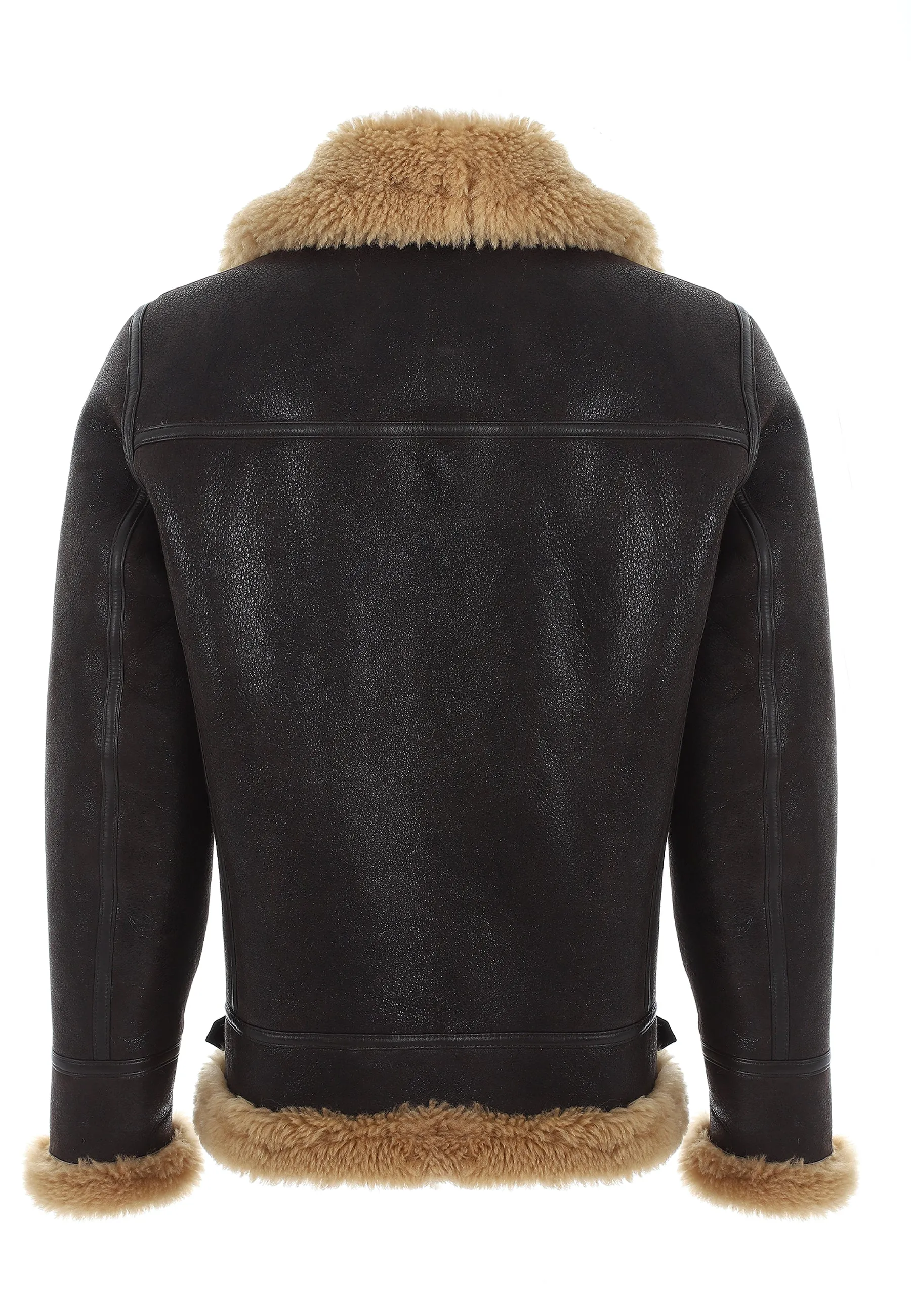 Men's Shearling Biker Jacket, Vintage Brown with Ginger Curly Wool