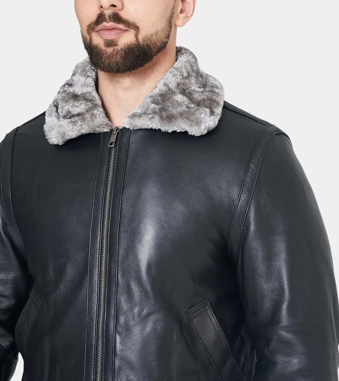 Military Black Shearling Men's Leather Jacket