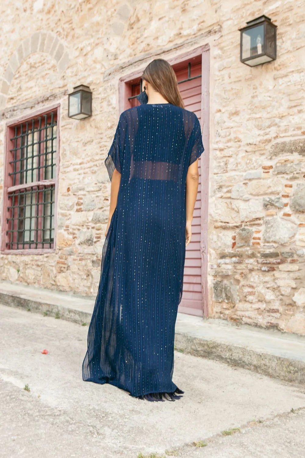 Navy Sequined Maxi Duster