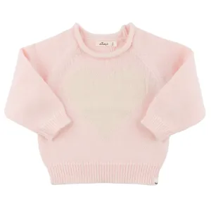 oh baby! Crew Neck Sweater - Cream Heart - Baby Pink