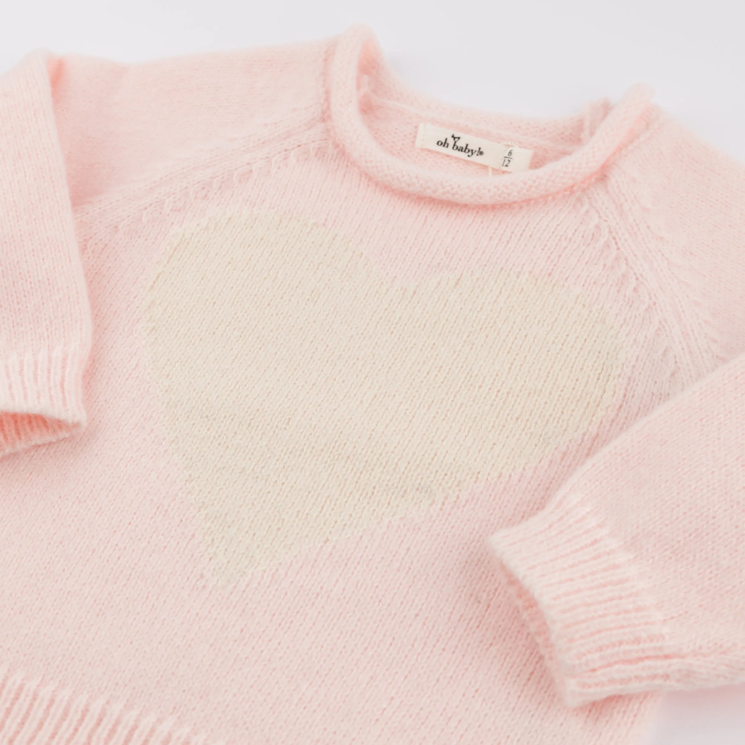 oh baby! Crew Neck Sweater - Cream Heart - Baby Pink